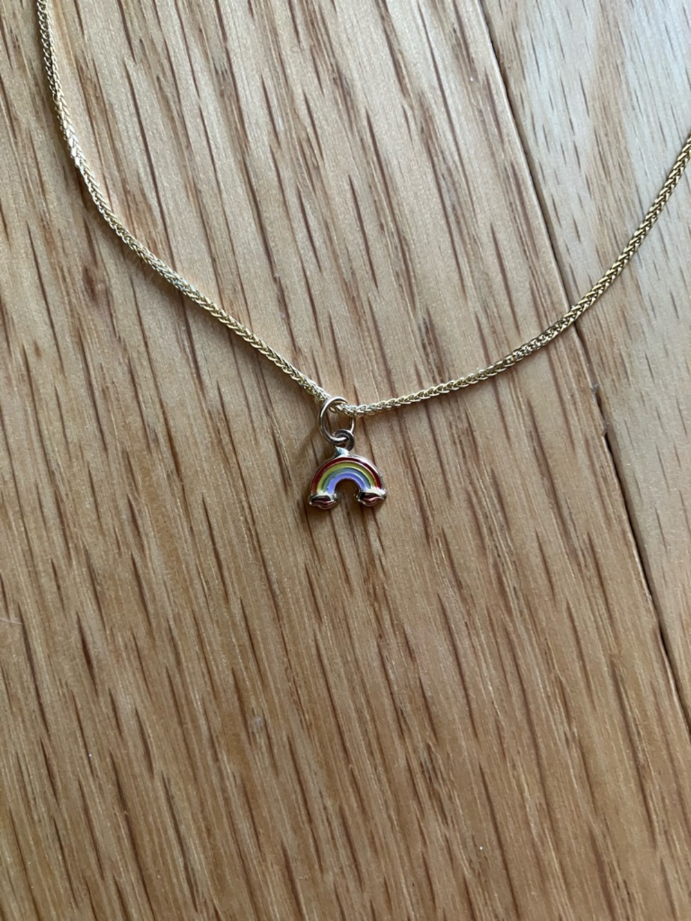 14k Gold Rainbow Charm Pendant Necklace - Multicolor Enamel
